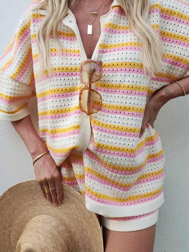 Women's 2-Piece Knitted Set with Striking Contrast Stripes