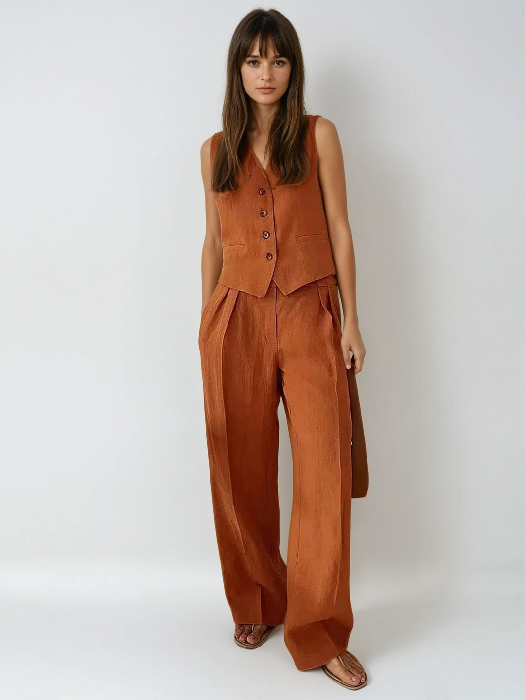 Women's Wide-Leg Set with Buttons and Pockets