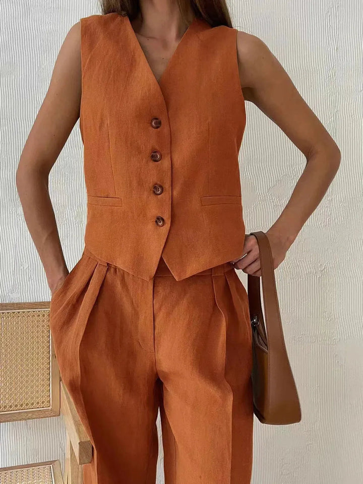 Women's Wide-Leg Set with Buttons and Pockets