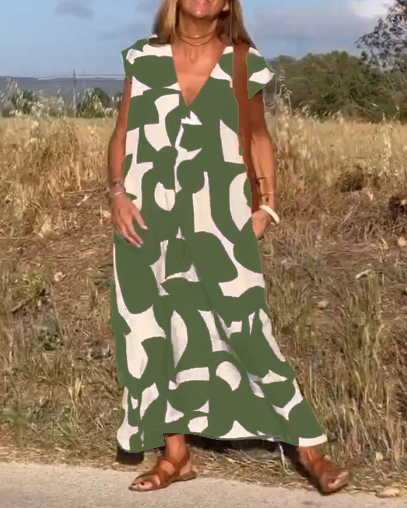 Elowen | Women's Relaxed Irregular Geometric Print Sleeveless Dress