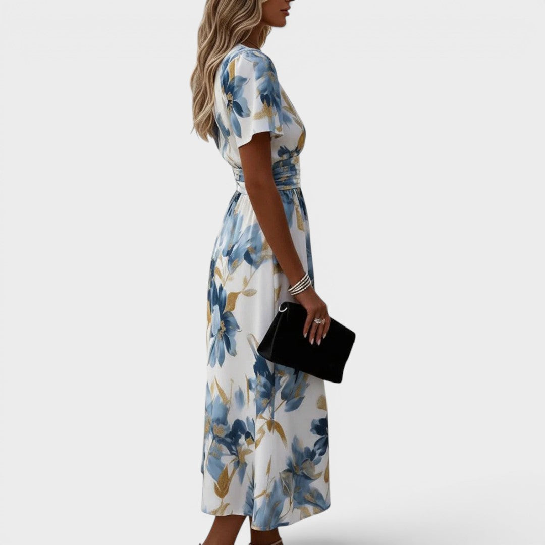 Denise | Midi Dress with Floral Wrap Waist