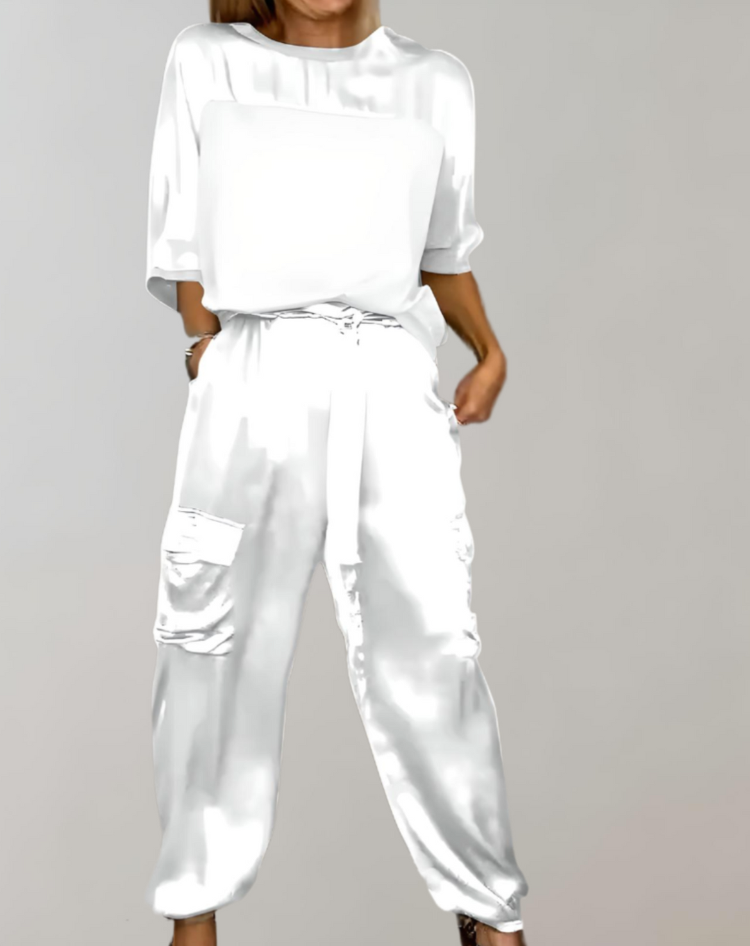 Miriam | Women's Relaxed Silky Cargo Lounge Set with Pockets