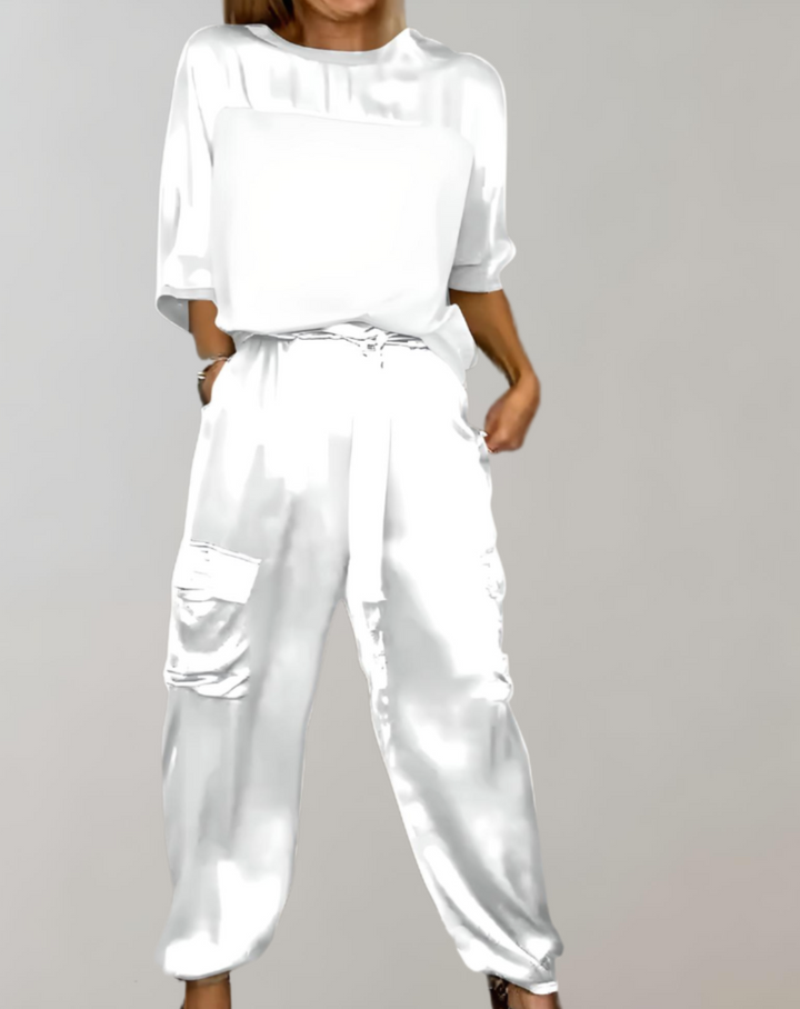 Miriam | Women's Relaxed Silky Cargo Lounge Set with Pockets