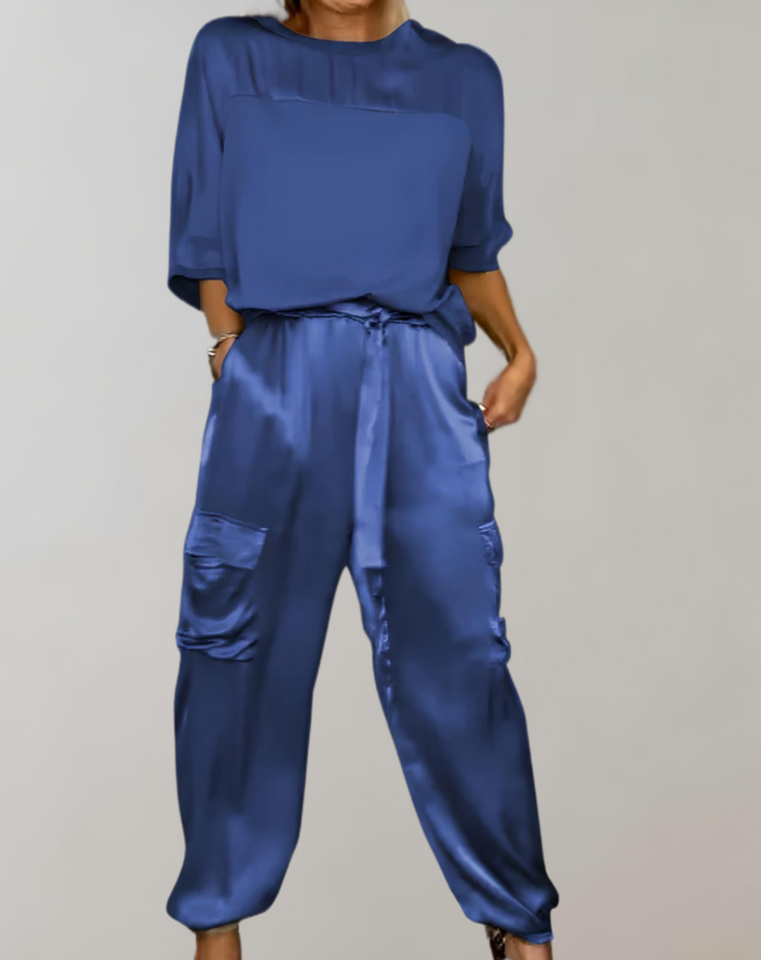 Miriam | Women's Relaxed Silky Cargo Lounge Set with Pockets