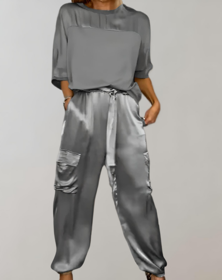 Miriam | Women's Relaxed Silky Cargo Lounge Set with Pockets