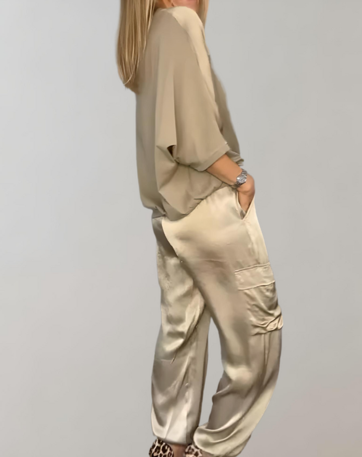 Miriam | Women's Relaxed Silky Cargo Lounge Set with Pockets