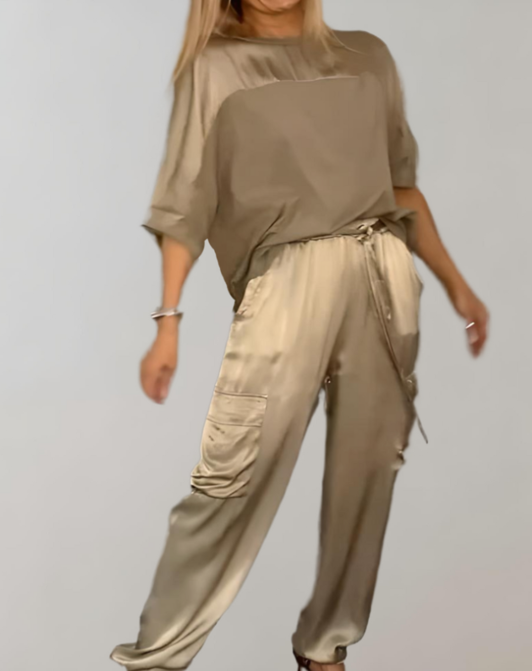Miriam | Women's Relaxed Silky Cargo Lounge Set with Pockets