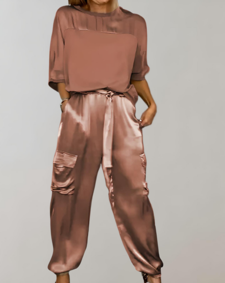 Miriam | Women's Relaxed Silky Cargo Lounge Set with Pockets
