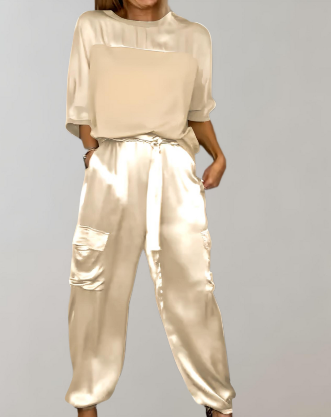 Miriam | Women's Relaxed Silky Cargo Lounge Set with Pockets