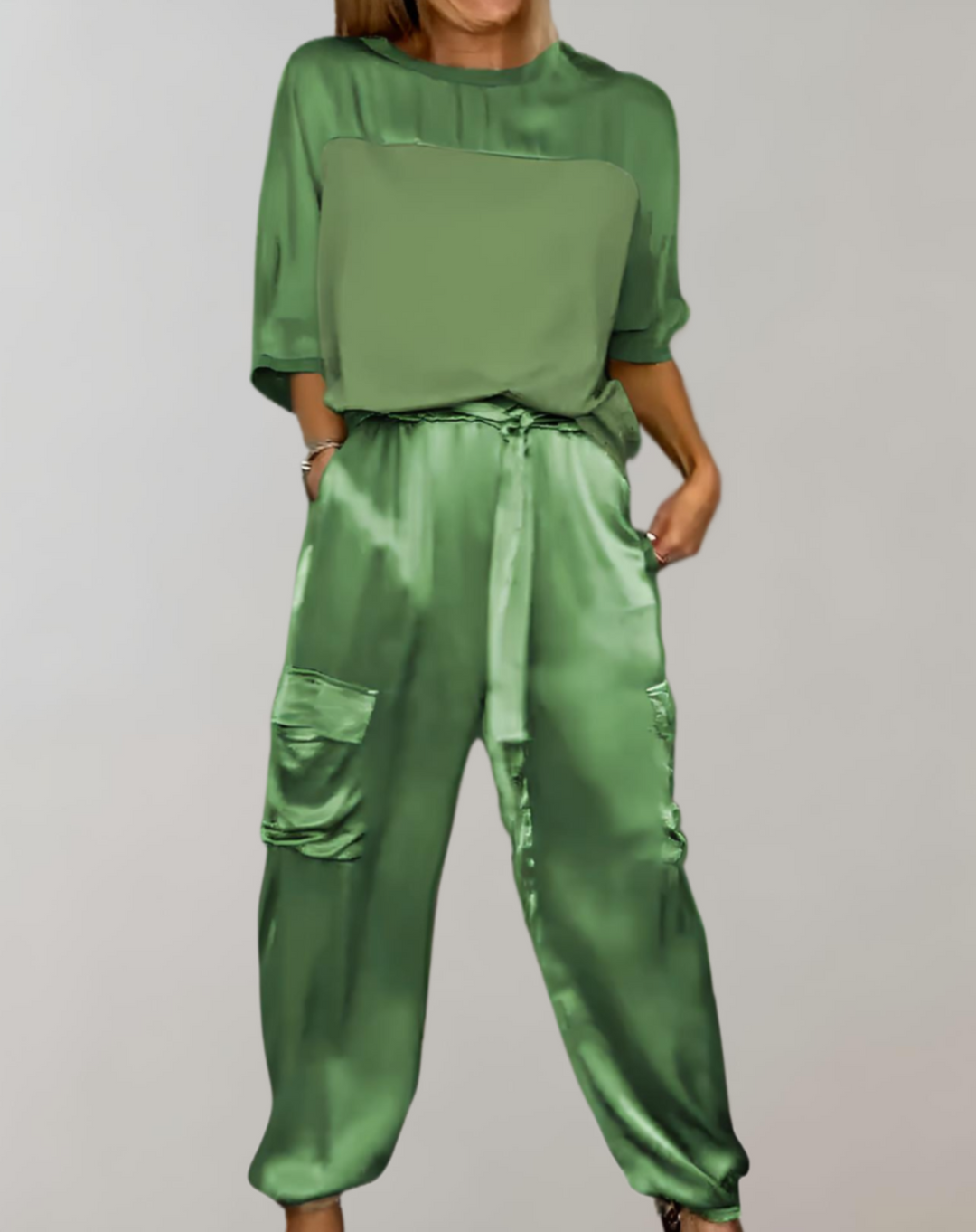 Miriam | Women's Relaxed Silky Cargo Lounge Set with Pockets