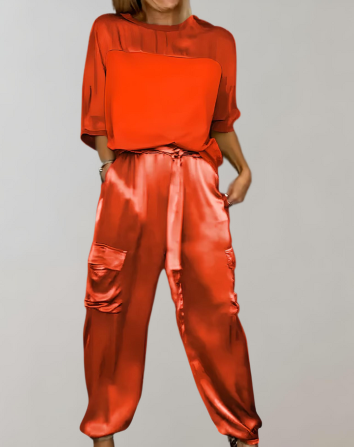 Miriam | Women's Relaxed Silky Cargo Lounge Set with Pockets