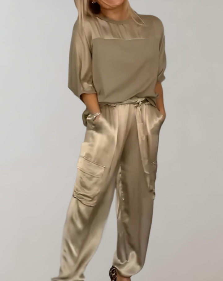 Miriam | Women's Relaxed Silky Cargo Lounge Set with Pockets