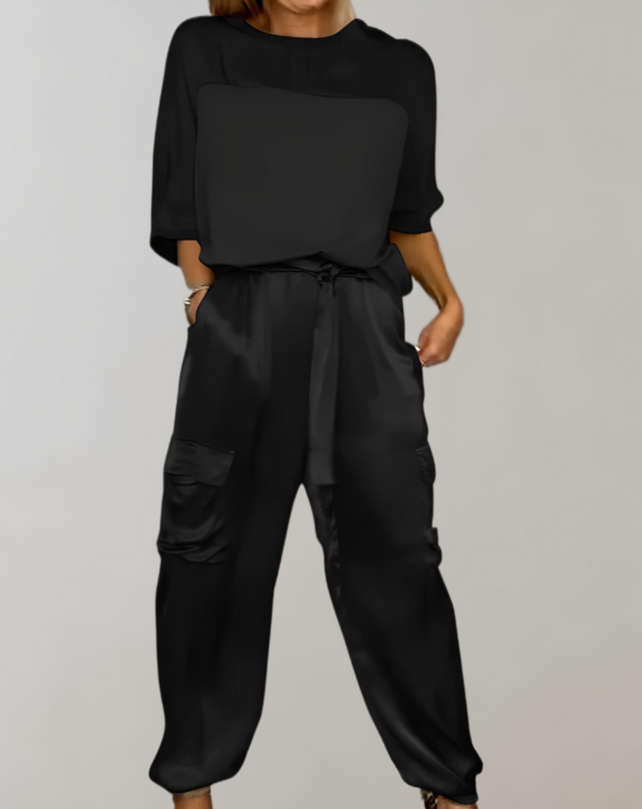 Miriam | Women's Relaxed Silky Cargo Lounge Set with Pockets