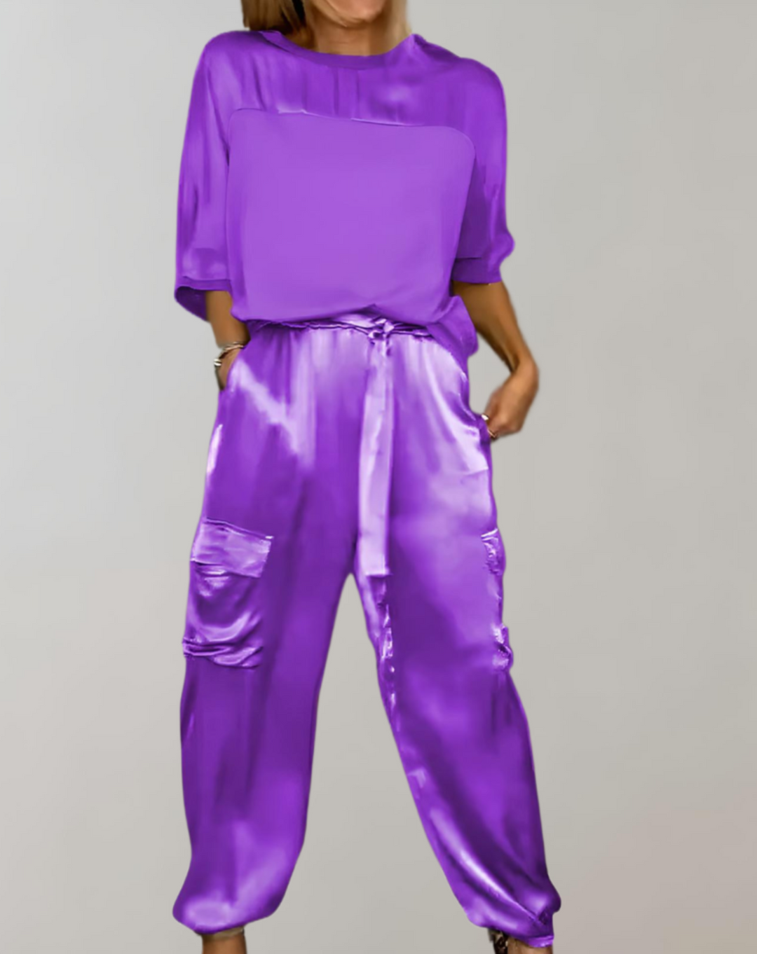 Miriam | Women's Relaxed Silky Cargo Lounge Set with Pockets