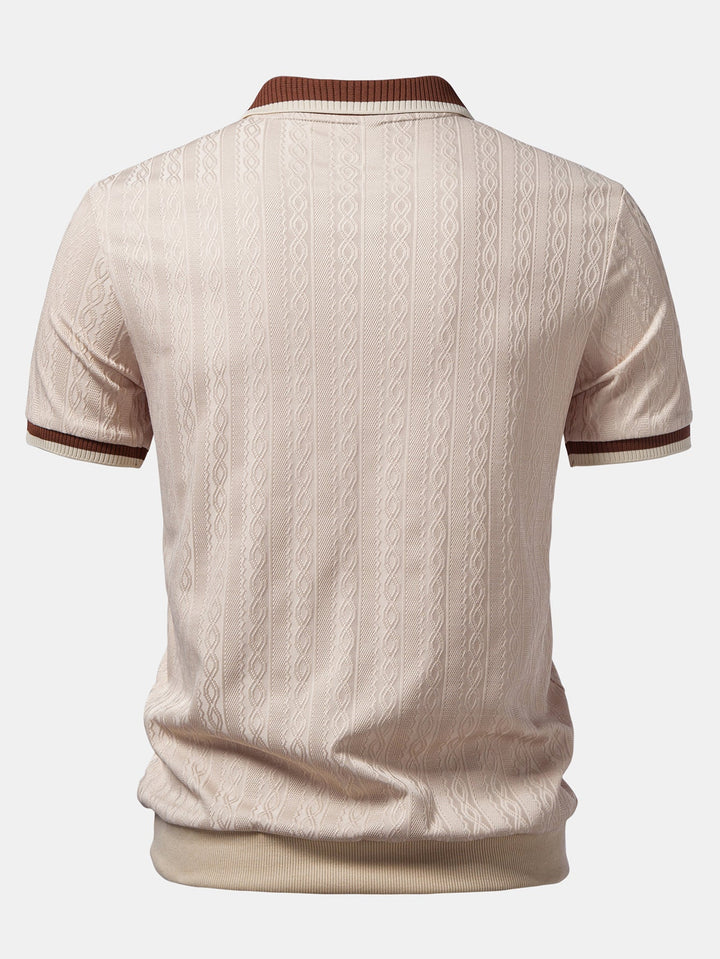 Men's Short Sleeve Zip Polo & Elastic-Waist Straight-Leg Pants Set