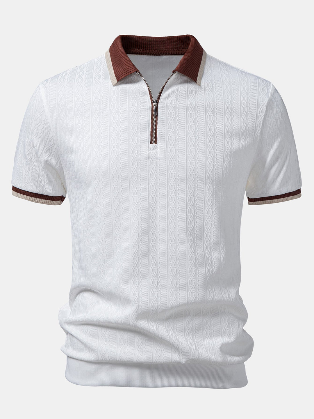 Men's Short Sleeve Zip Polo & Elastic-Waist Straight-Leg Pants Set