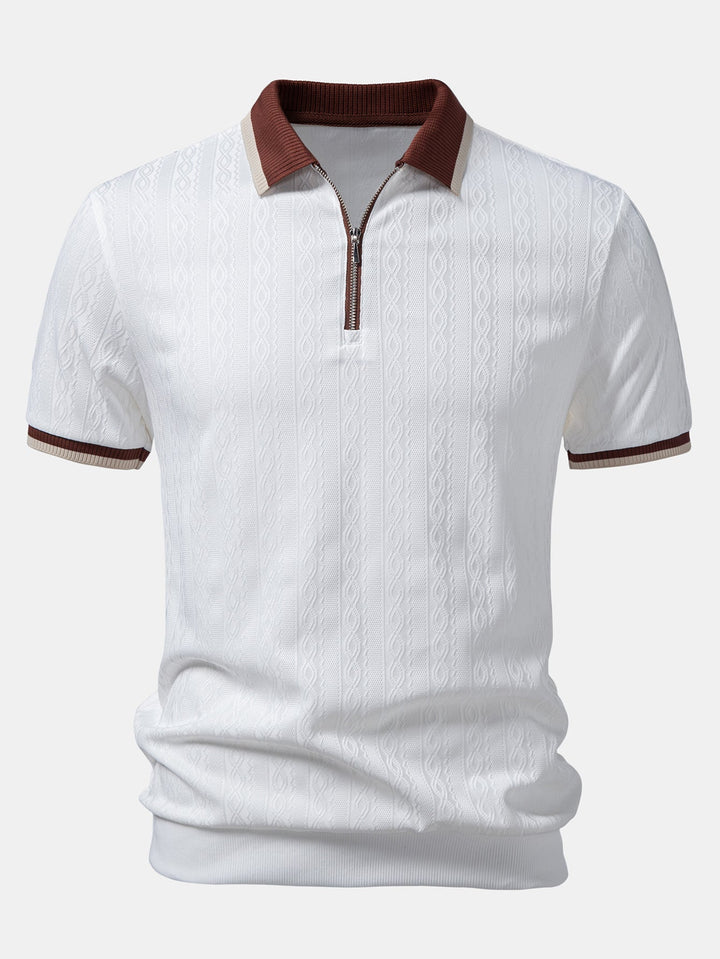 Men's Short Sleeve Zip Polo & Elastic-Waist Straight-Leg Pants Set