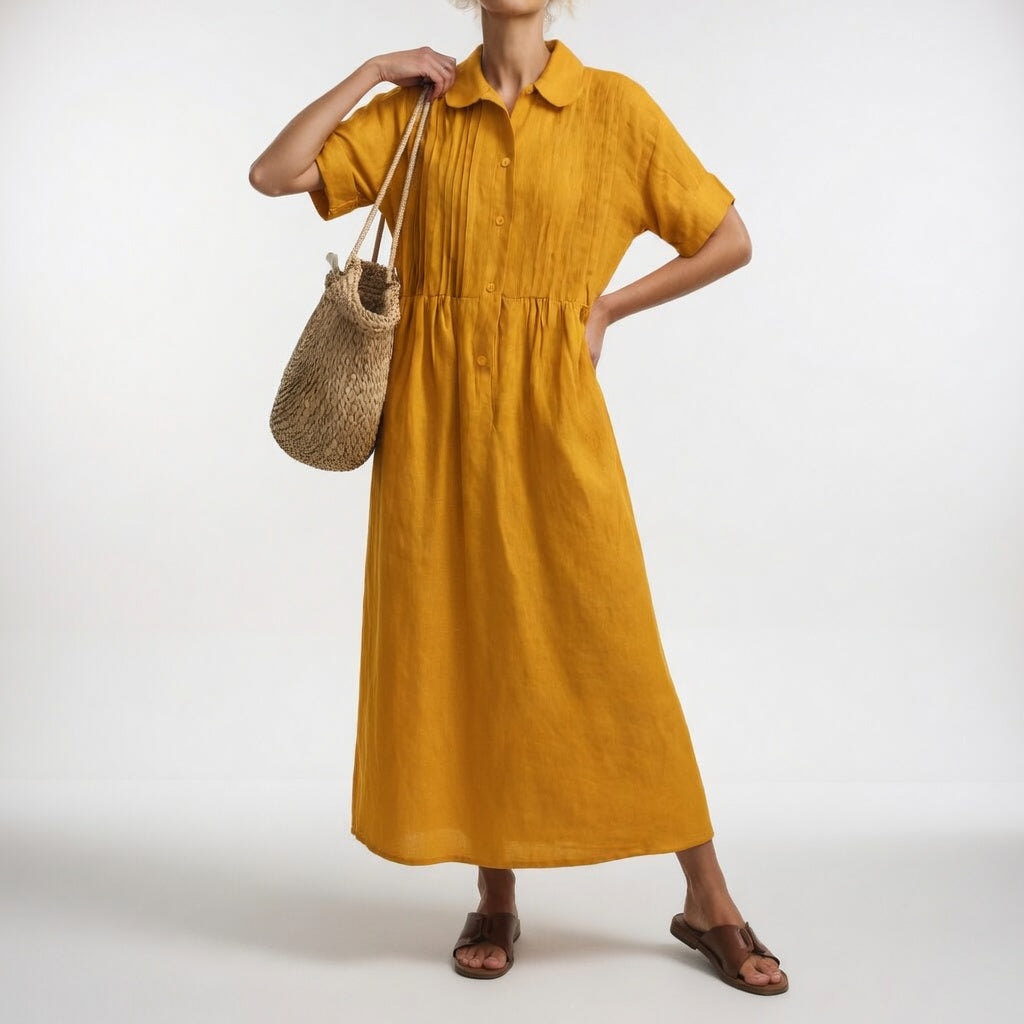 Lysandra | Women's Short Sleeve Maxi Breezy Summer Shirt Dress with Buttons