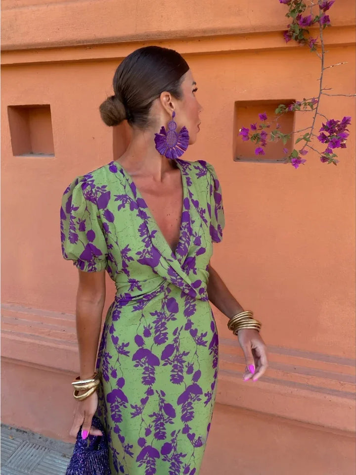 Lucinda | Women's Mini Boho V-Neck Floral Pleated Dress