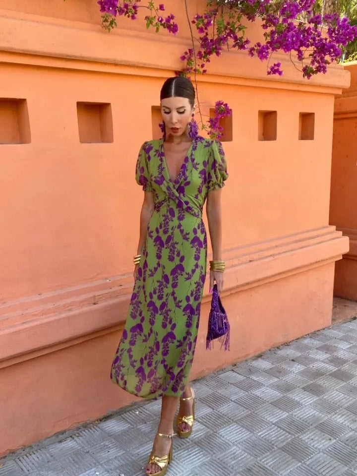 Lucinda | Women's Mini Boho V-Neck Floral Pleated Dress