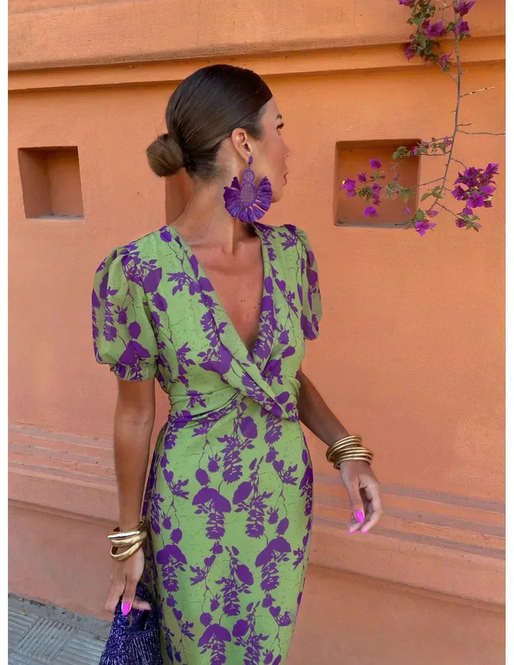 Lucinda | Women's Mini Boho V-Neck Floral Pleated Dress