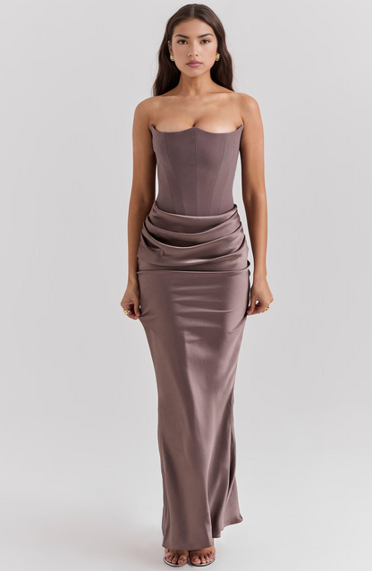 Hera - Elegant Retro Solid Color Strapless Party Dress
