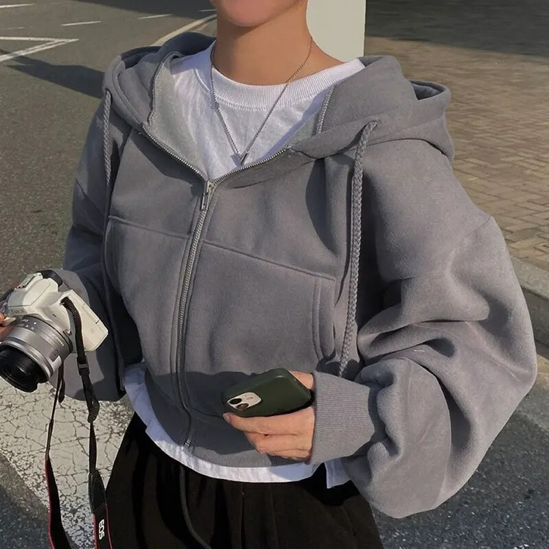 Women's Oversized Hooded Zip-Up with Pockets