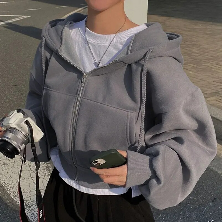Women's Oversized Hooded Zip-Up with Pockets