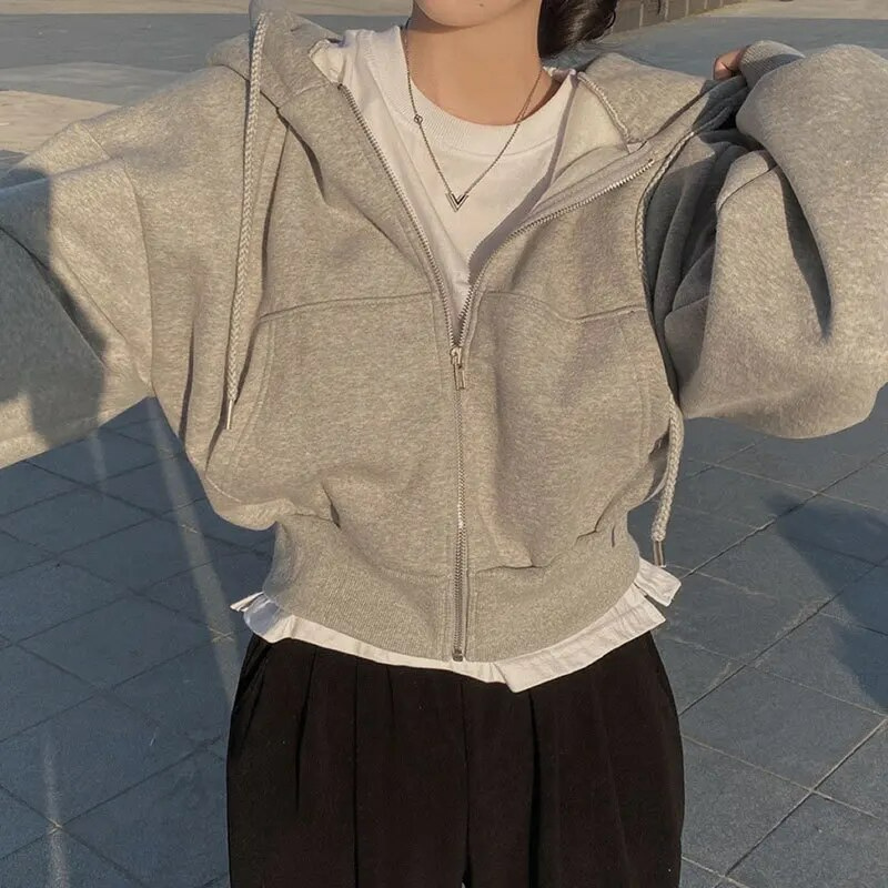 Women's Oversized Hooded Zip-Up with Pockets