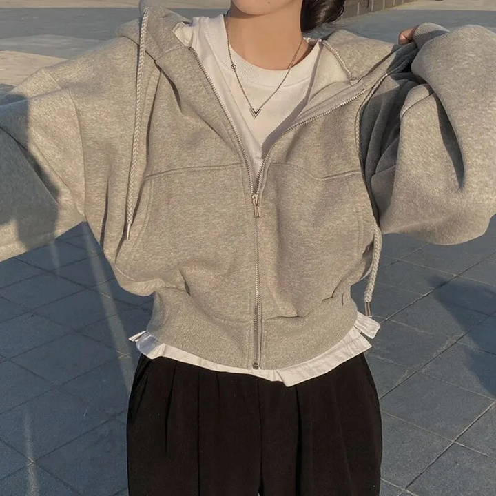 Women's Oversized Hooded Zip-Up with Pockets