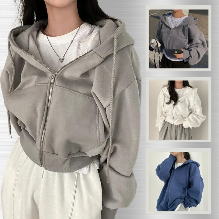 Women's Oversized Hooded Zip-Up with Pockets