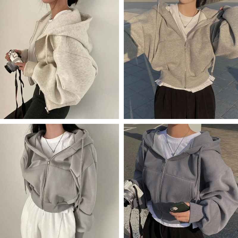 Women's Oversized Hooded Zip-Up with Pockets