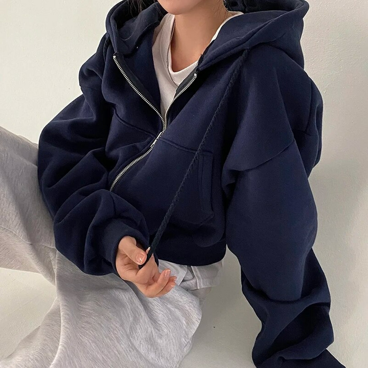 Women's Oversized Hooded Zip-Up with Pockets