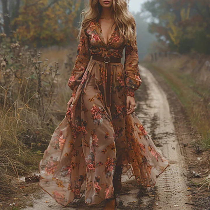 Bohemian Embroidered V-Neck Maxi Dress for Women