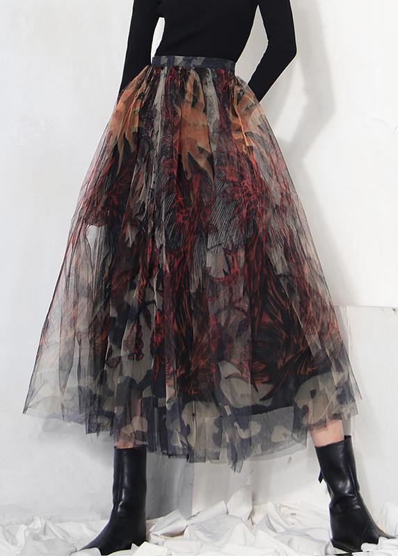 Fine Black Print Lace A-Line Tulle Skirts Summer