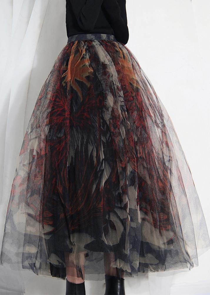 Fine Black Print Lace A-Line Tulle Skirts Summer