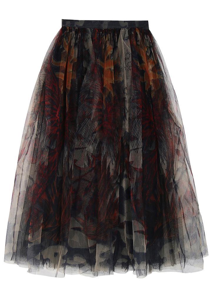 Fine Black Print Lace A-Line Tulle Skirts Summer