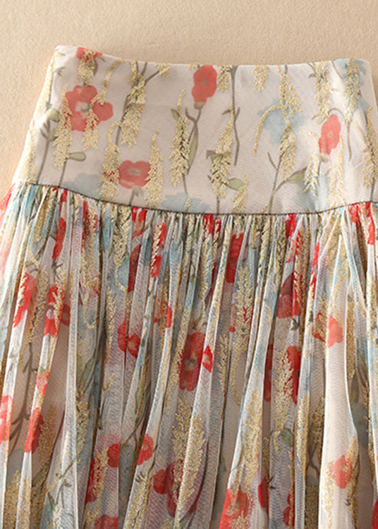 Fitted Zip Up Print Wrinkled Tulle Skirt Spring