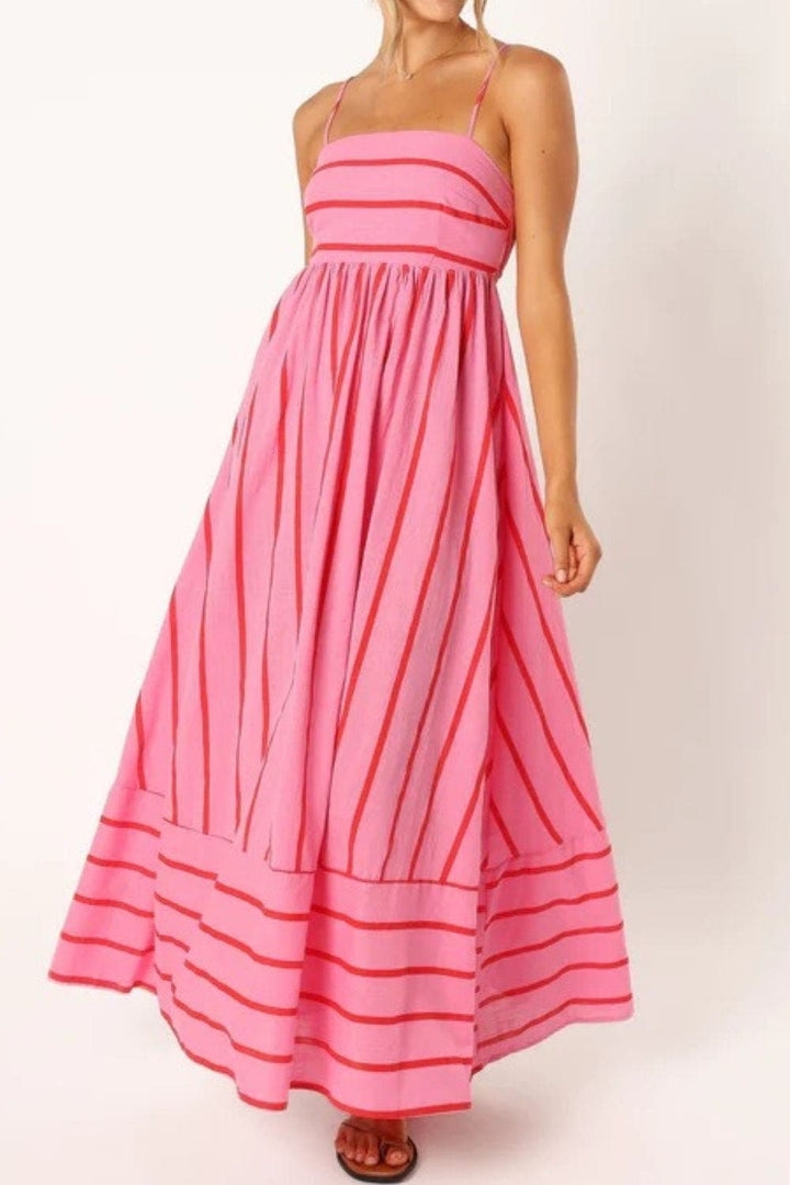 Women's Square Neck Sleeveless Striped Maxi Dress