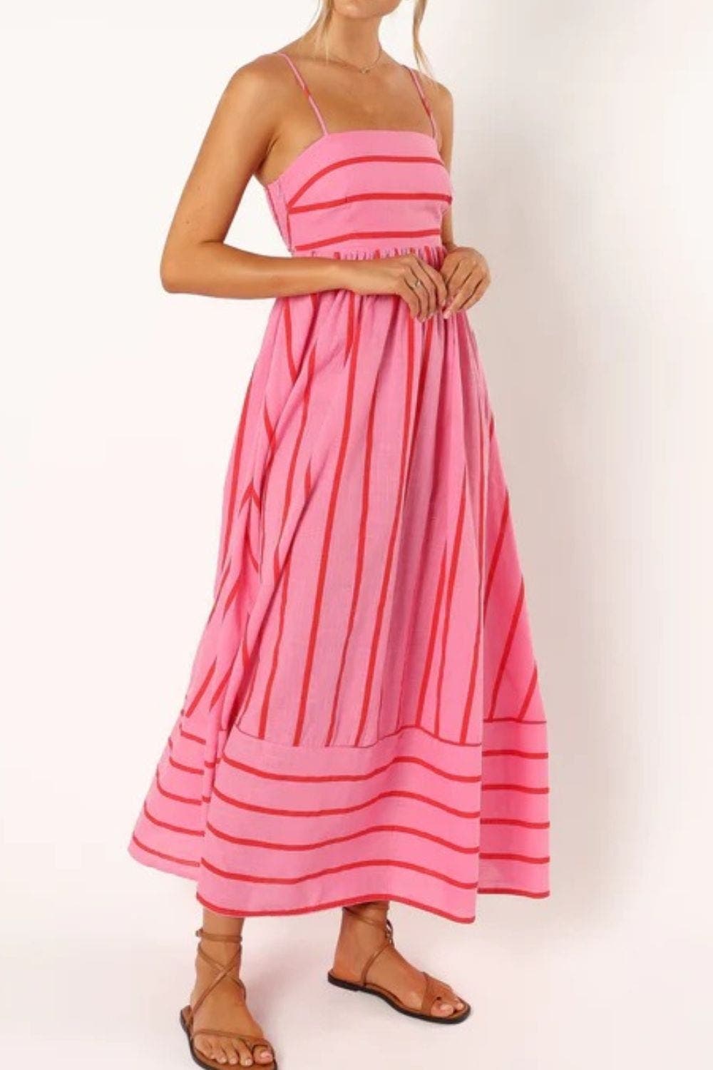 Women's Square Neck Sleeveless Striped Maxi Dress
