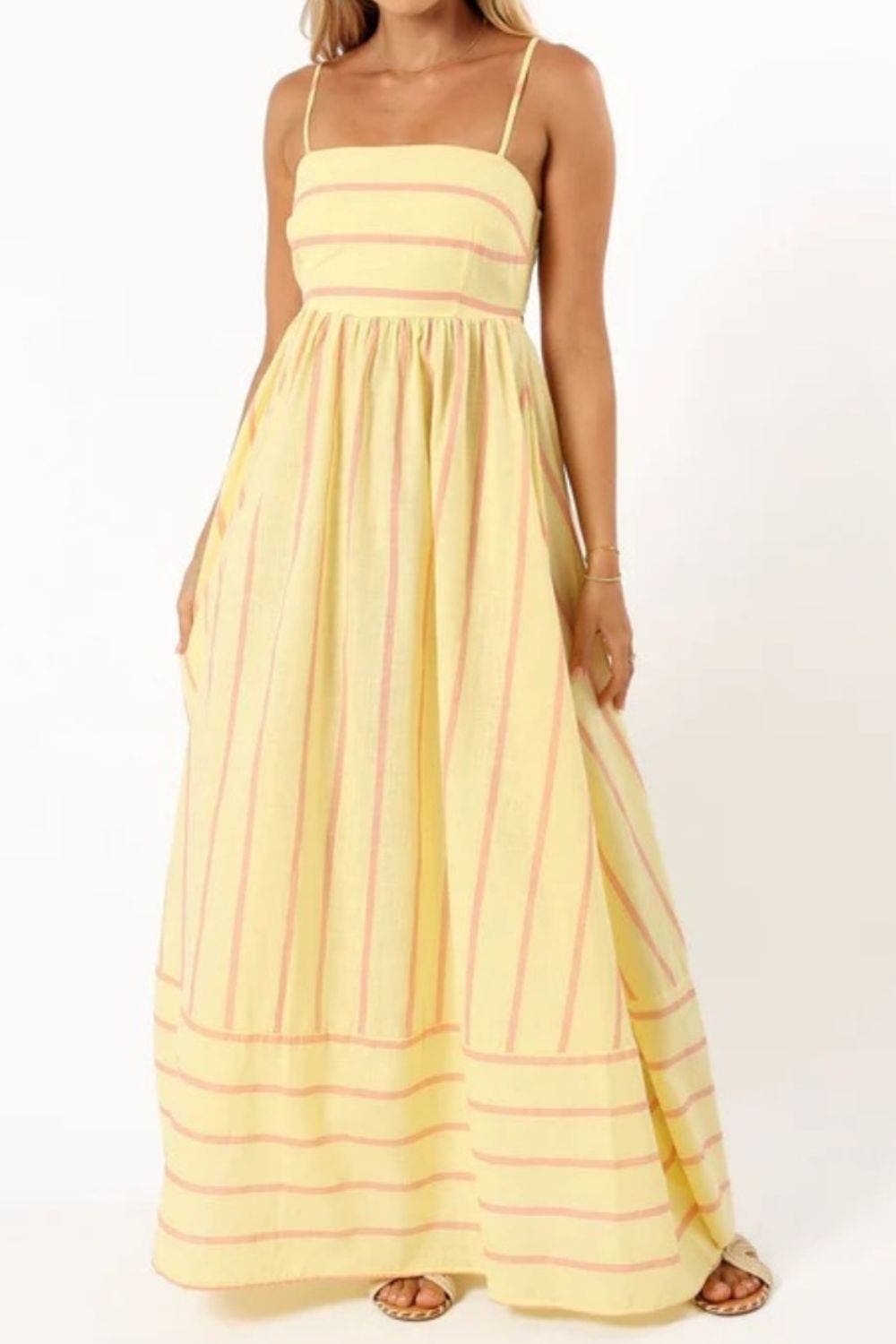 Women's Square Neck Sleeveless Striped Maxi Dress