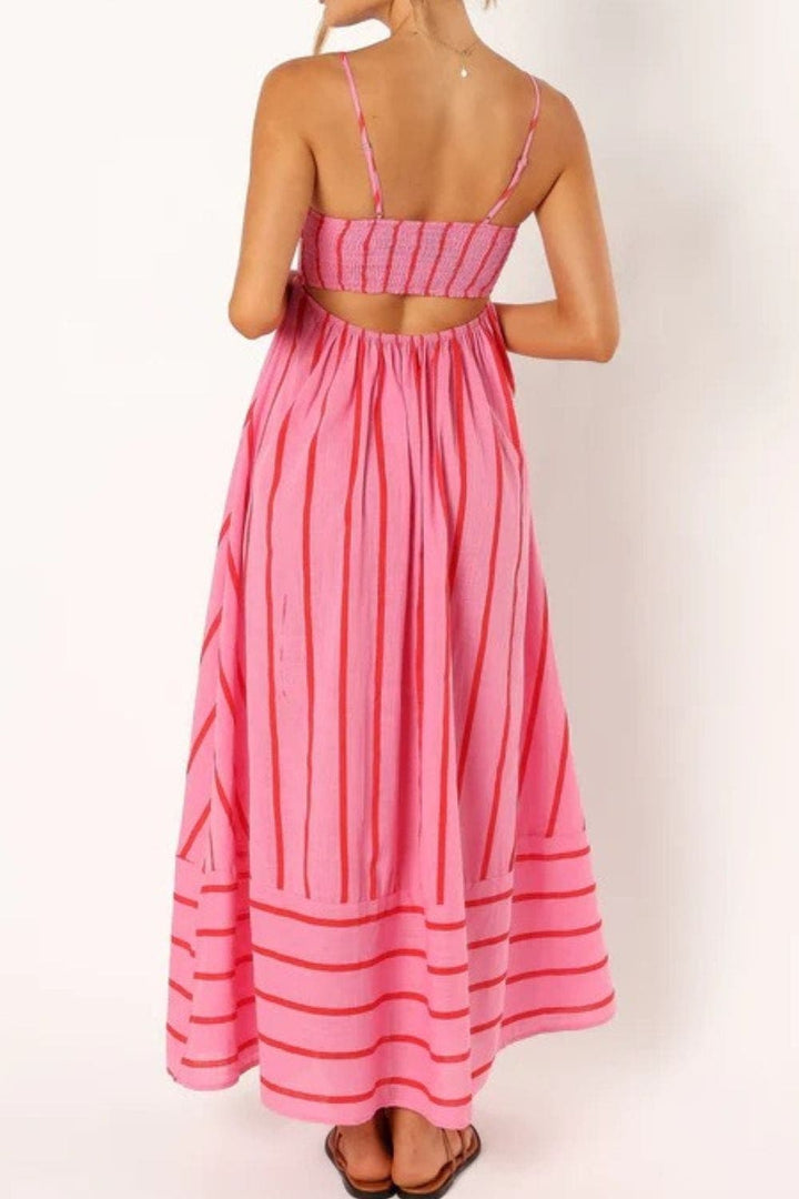 Women's Square Neck Sleeveless Striped Maxi Dress