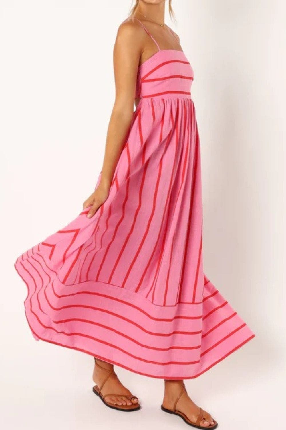Women's Square Neck Sleeveless Striped Maxi Dress