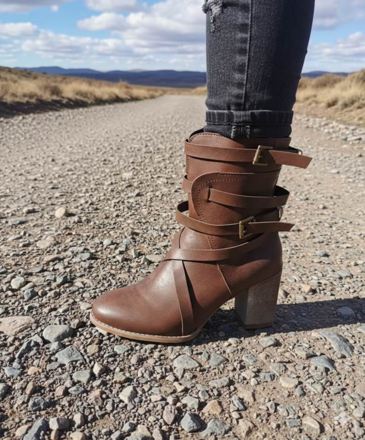 Women's Ankle Boots with Buckle Straps