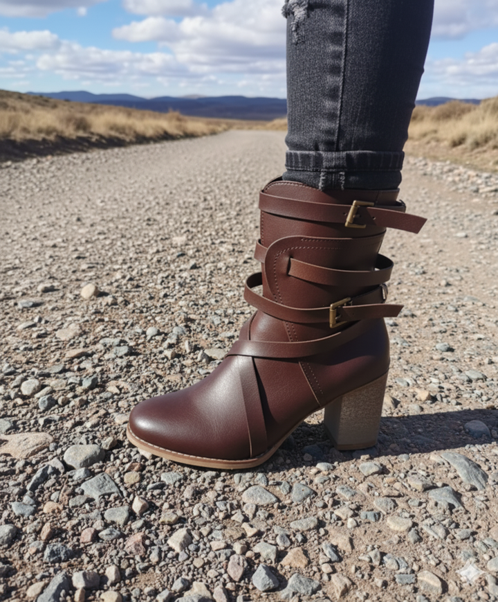Women's Ankle Boots with Buckle Straps
