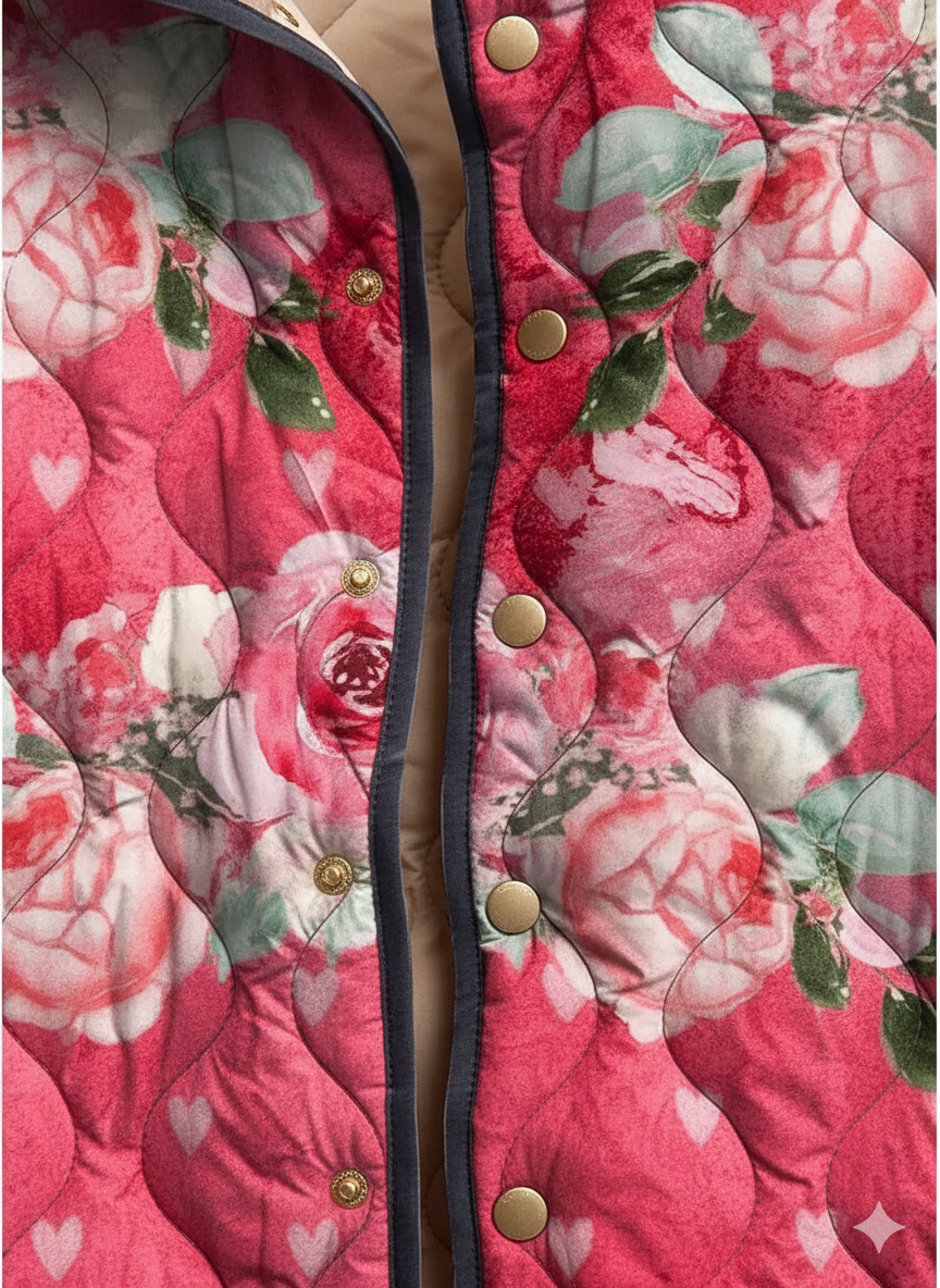 Women's Romantic Rose Print Quilted Jacket