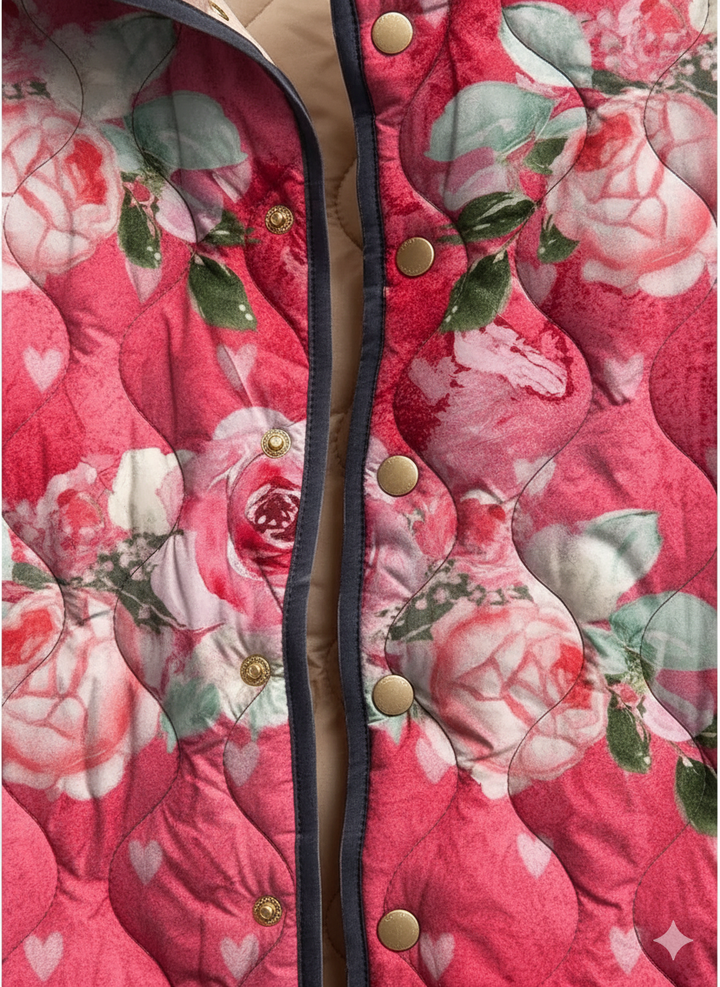 Women's Romantic Rose Print Quilted Jacket