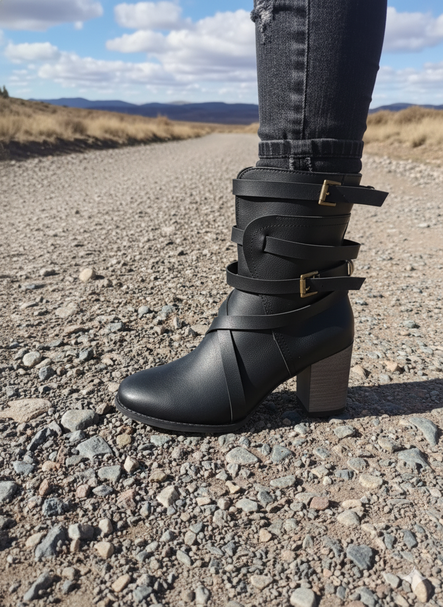 Women's Ankle Boots with Buckle Straps