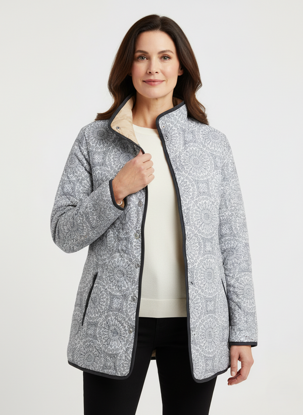 Women's Vintage Geometric Print Quilted Jacket