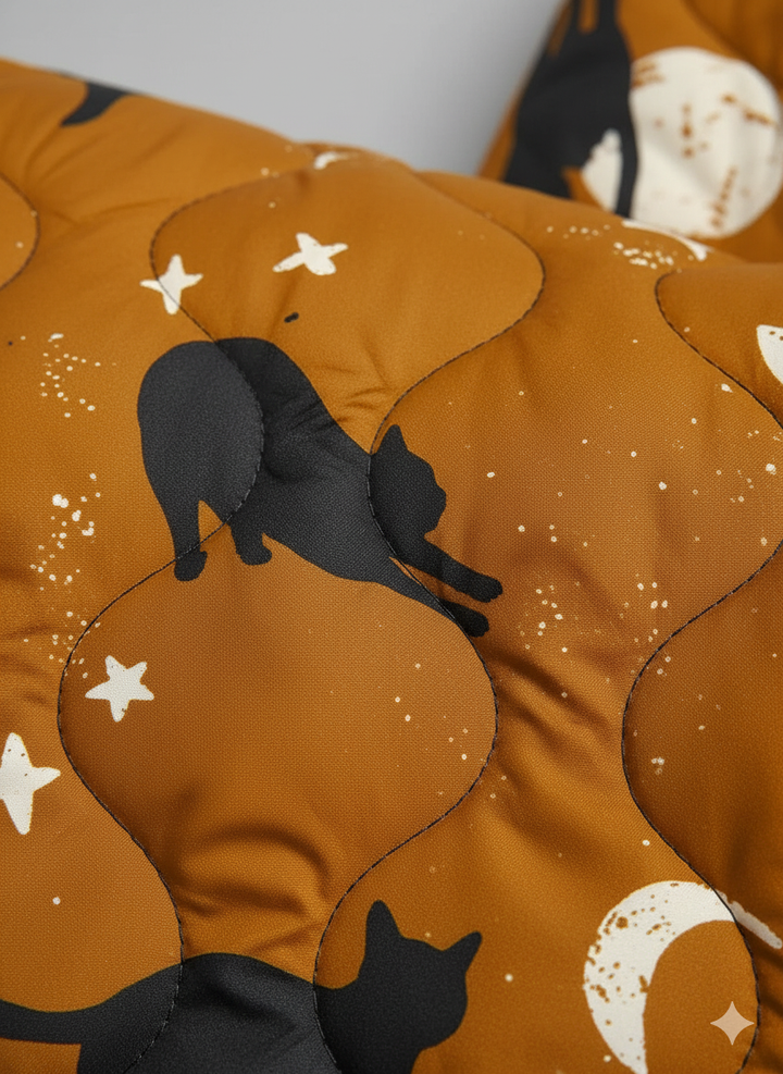 Women's Night Sky Cat Print Quilted Jacket